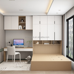 Ensembles de meubles de chambre modulaires en bois, lit tatami avec bureau, armoire et placards muraux pour petits espaces, appartement studio - Product Image 2