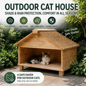 Casa de Madera para Gatos para Exteriores, Impermeable, Refugio Grande para Gatos, Protección contra la Lluvia y la Sombra, Refugio Elevado para Gatos Silvestres - Product Image 6