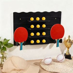Estante de almacenamiento de madera para palas de ping-pong, soporte de pared para exhibir pelotas de ping-pong, organizador de pared para el hogar. - Product Image 1