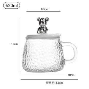 Tasse à café en verre design ours mignon avec poignée tasses à eau résistantes à la chaleur avec cuillère et couvercles - Product Image 4