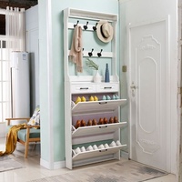 Meuble à chaussures blanc ultra-fin de style français avec porte-chapeaux, armoire de rangement à chaussures rabattable autoportante pour la maison
