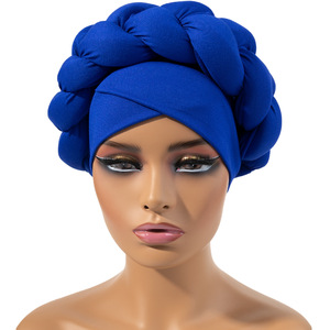 Venda quente Trança Africana Torção Grande Turbante Cap Estilo Étnico Cruz Testa Trança Acochoada Mulheres Turbante Bonnet - Product Image 6