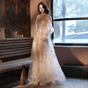 Women's Elegant Evening Gown Empire Waist High Neck Ball Gown Embroidered Organza Vintage Long Dress For Banquets And Hostess - Product Image 2