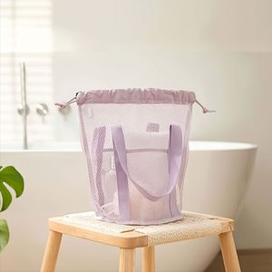 Summer Portable Drawstring Storage Pouch <b>Foldable</b> Polyester Mesh <b>Beach</b> Tote Lightweight Toiletry <b>Bag</b> for Travel - Product Image 5