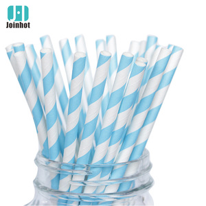 Joinhot Blue Striped Paper Straws Disposable Biodegradable For Wedding Parties - Product Image 1