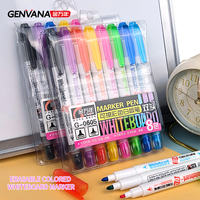 Marqueurs effaçables à sec GENVANA, personnalisables avec logo, double pointe, multicolores, pointes balle et rondes, lot de 8, boîte PVC, vente en gros