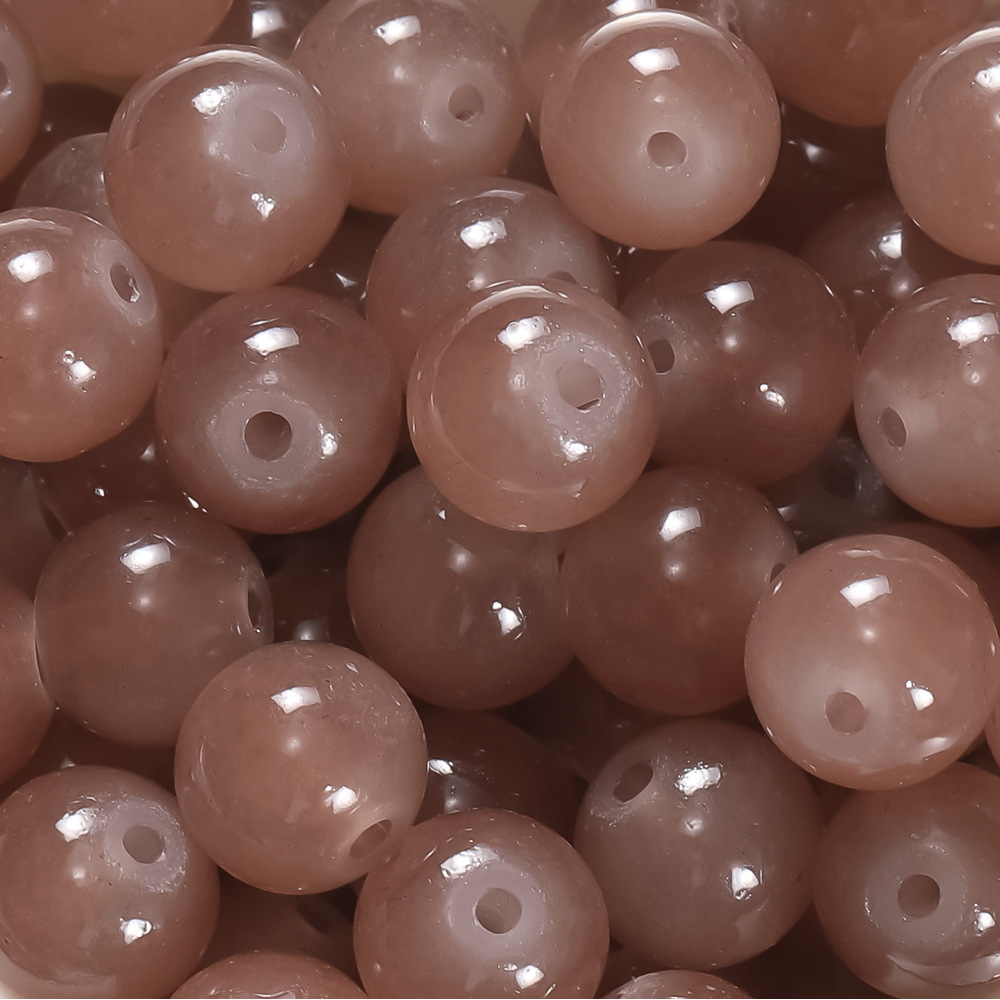 Perles de verre imitation jade 10 mm - Marron