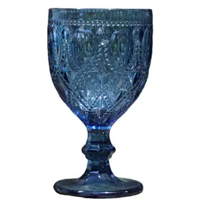 Katı renkli şarap cam kadeh kobalt mavi preslenmiş Stemware taşınabilir Vintage şarap cam kadeh restoran için