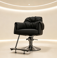 Chaise de barbier pivotante à base ronde en métal noir, style nordique, avec coussin moelleux, best-seller, pour salon de coiffure