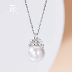 Rochime Ice Queen Perla Colgante Collar Plata Personalizado Delicado Rodio Plateado Collares - Product Image 2