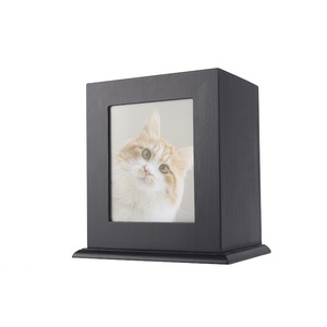 Pet <b>Urn</b> Rectangle Pine Wood Sealed Cremation Memorial With Photo Display For <b>Cats</b> Dogs - Product Image 1