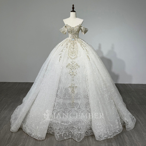 JFH135 Vestido de Novia de Lujo con Escote Corazón, Bordado de Cristales y Encaje, Estilo Imperio - Product Image 1