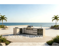 Îlot de cuisine extérieur en acier inoxydable haute performance avec grill, évier et unité barbecue pour jardin privé, villa, patio