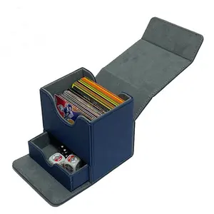 Kotak dek Horizontal kulit portabel, dengan laci untuk penyimpanan dadu dan 100 + kartu lengan