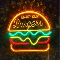 Enseigne néon LED Hamburger avec variateur d'intensité, animation personnalisable, multicolore pour restaurants, bars, pubs, restaurants de burgers, décoration murale
