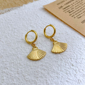 ต่างหู hoogie สีทอง316L ต่างหูสแตนเลสแบบใส่ใบแปะก๊วยชุบทอง18K รูปทรงเรขาคณิตสีสันสดใสขายส่ง - Product Image 3