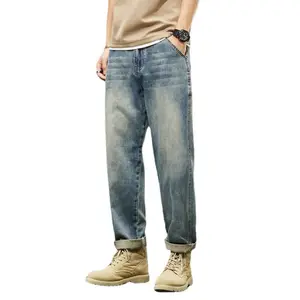 Pengiriman gratis jeans pria 2024 musim semi dan musim gugur celana kasual longgar kaki lurus versi Korea dari tren semua cocok ukuran besar