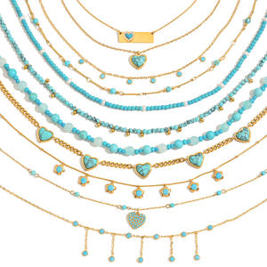 สร้อยคอโชคเกอร์ประดับด้วยหินเทอร์ควอยซ์ธรรมชาติ ชุบทอง 18k PVD บนสแตนเลสสตีล <span class=keywords><strong>316L</strong></span> กันน้ำ ยี่ห้อ ERESI รุ่นใหม่ - Product Image 1