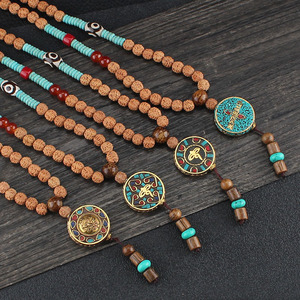 Rudraksha Beads <strong>OM</strong> <strong>Pendant</strong> Necklace Yoga Meditation Strand Mala Healing Jewelry Prayer Tibetan Classic Natural Nepal for Women - Product Image 3