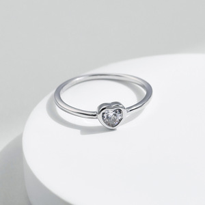 Heart Cut <b>Crystal</b> Engagement <b>Ring</b> 925 Silver Bezel Setting Women's Romantic Dainty Heart Shaped Zircon Promise Style - Product Image 6