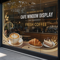 Film LED transparent adhésif pour vitrine de café, à coller sur la vitrine en verre