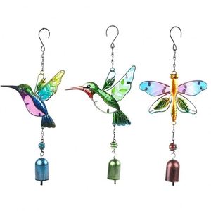 Wind Chime Hummingbirds Dragonflies Metal Glass Painted <b>Crafts</b> Hanging Pendants Home Garden Outdoor Courtyard Decor - Product Image 1