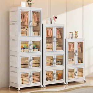 Kleider schrank Organizer Klappbarer Kleider schrank Faltbare Schlafzimmer schränke Kunststoff garderobe mit Rädern