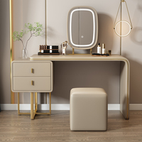 Table de maquillage moderne de luxe avec miroir LED intelligent et tiroirs, pieds en métal, ensemble de meubles de chambre à coucher