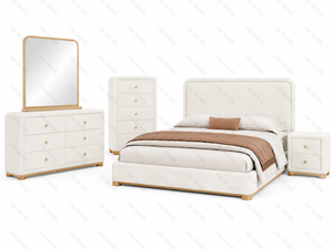 Modern Tufted King <b>Bed</b> Bedroom Furniture Set Solid Wood Dresser Mirror Nightstand Apartment Adjustable Height - Product Image 3