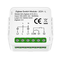Module de commutateur relais magnétique intelligent Tuya 2 gangs sans neutre ZigBee 3.0 Mini contrôleur d'éclairage mural Contrôle à distance sans fil par application