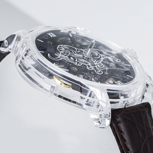 Montre mécanique squelette haut de gamme avec boîtier entièrement en cristal de saphir, mouvement Hangzhou, bracelet en fluororubber, étanche 3ATM - Product Image 3