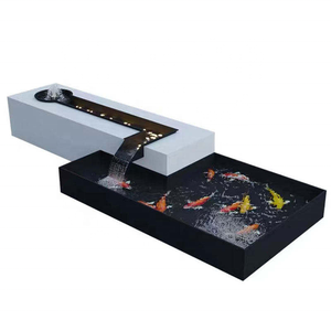 Fontaine d'eau extérieure autoportante en acier poudré noir et blanc avec cascade et éclairage pour jardin - Vente en gros - Product Image 3