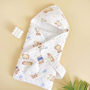 Muslin <b>Baby</b> Hooded Towel & Washcloth Set Pattern <b>Soft</b> Absorbent Cotton Hooded <b>Blanket</b> <b>Baby</b> - Product Image 4