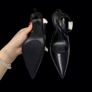 Women's Thin <b>Pointed</b> Toe Slip-On Buckle High Heeled Waterproof Anti-Slip Genuine Leather Fashion Trend Party Sandals - Product Image 4