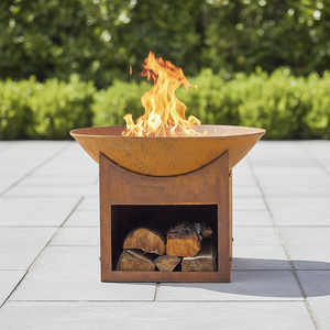 Brasero <span class=keywords><strong>de</strong></span> Acero Corten con Acabado Rústico y Almacenamiento <span class=keywords><strong>de</strong></span> <span class=keywords><strong>Leña</strong></span> Integrado, Chimenea Exterior en Forma <span class=keywords><strong>de</strong></span> Cuenco para Entretenimiento en el Patio - Product Image 3