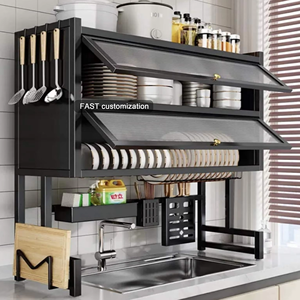 رف أطباق متعدد الوظائف مزدوج الطبقات للمطبخ 2 حوض تخزين خالٍ من الغبار مضاد للثقب حامل أدوات طاولة لتجفيف الخزانات - Product Image 1