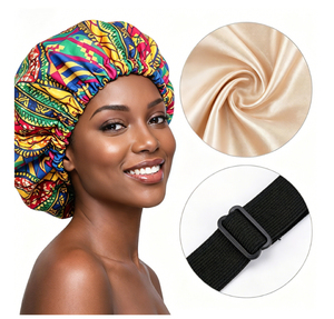 <span class=keywords><strong>Bonnet</strong></span> <span class=keywords><strong>en</strong></span> satin imprimé africain avec logo personnalisé, réglable, double couche, pour cheveux bouclés, <span class=keywords><strong>bonnet</strong></span> <span class=keywords><strong>de</strong></span> nuit réversible <span class=keywords><strong>en</strong></span> soie - Product Image 1