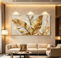 Peinture murale sur toile texturée Feuille de bananier dorée, Art abstrait moderne avec feuille métallisée, Décoration de luxe pour la maison, pour salon et hôtel, Vente en gros