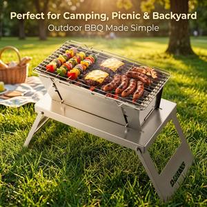 Réchaud de camping et barbecue d'extérieur avec grille en acier, rangement plat compact pour jardin, maison de campagne et voyage - Product Image 4