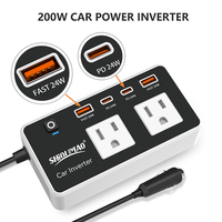 Convertidor de Energía para Vehículo de 200W, Puerto USB Tipo-C de Carga Rápida, 12V a 110V, Enchufe Estadounidense, Mini Inversor de Corriente para Auto, para Viajes al Aire Libre
