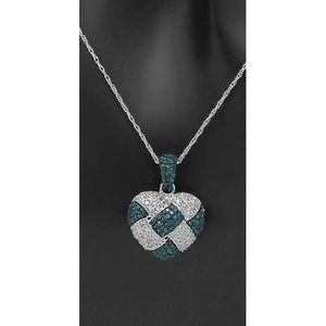 Collar con Colgante de Corazón, 1.00 Cttw, Corte Brillante, Color G, Diamante Natural Blanco Azul Fantasía, Plata de Ley 925, para Boda, Mujer - Product Image 6