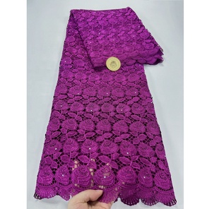 Tissu en dentelle guipure florale brodée africaine avec pierres, écologique, 5 yards MOQ pour vêtements féminins nigériens - Product Image 1