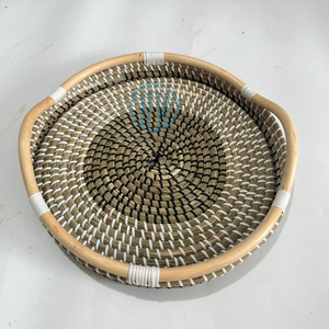 ถาดเสิร์ฟหญ้าทะเลสานด้วยมือพร้อมที่จับหวายสำหรับแสดงอาหารเครื่องดื่มการตกแต่งบนโต๊ะอาหารดีไซน์เป็นเอกลักษณ์ - Product Image 3