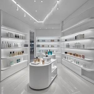 Vitrine de présentation de cosmétiques personnalisée avec éclairage LED - Étagères et stands de maquillage pour magasins - Product Image 1