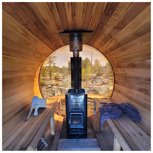 SMARTMAK Sauna extérieur 2 personnes baril de vapeur Sauna rond en <span class=keywords><strong>bois</strong></span> Sauna baril - Product Image 2