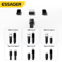 Boîte de rangement multifonctionnelle ESSAGER ES-OTG40 6 en 1, ensemble de câbles de charge et de données 60W avec adaptateur USB Type C Micro, fente pour carte et support