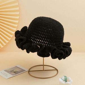 Autumn and <b>Winter</b> Solid Color Knitted Hollow Handmade Crocheted Wool Ruffled Rim Pullover Fisherman's <b>Hat</b> Crochet Knitted <b>Hats</b> - Product Image 4