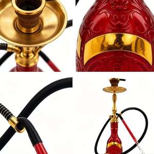 Chicha rouge dorée à un tuyau en acier inoxydable givré, ensemble de fumage avec tuyau pour bar, cadeau, voyage - Product Image 2