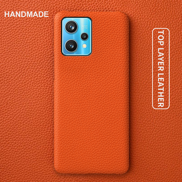 Premium Lychee Grain Genuine Leather Half Case Shockproof Protective Cover for OPPO Realme 9 Pro Max
