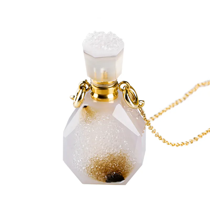 Wholesale Clear Quartz Perfume Bottle Crystal Men Perfume Bottle Necklace